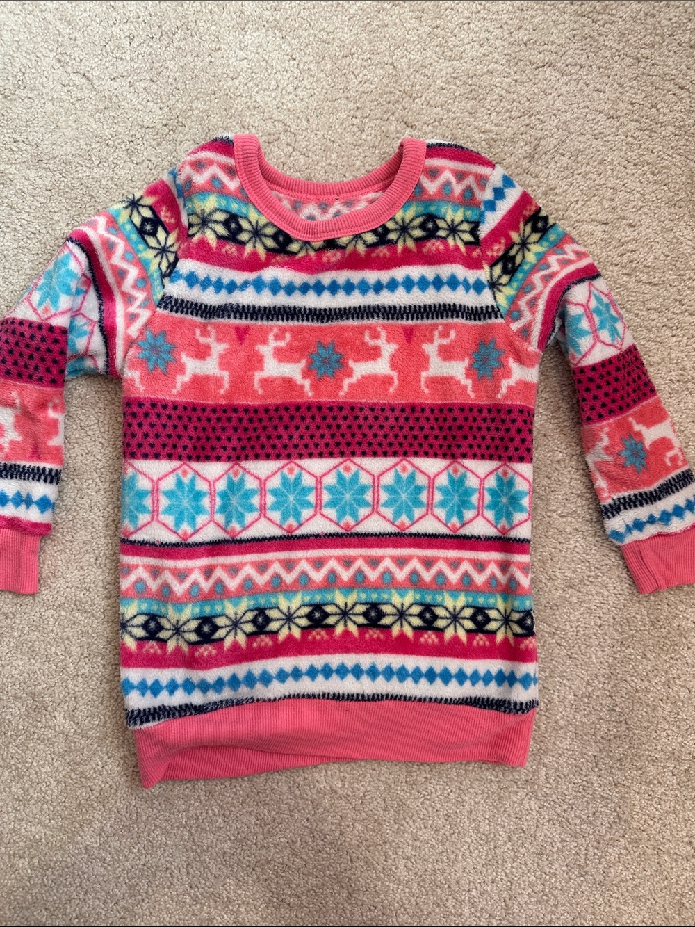 Pink Fair Isle Reindeer Sweater Top for Girls